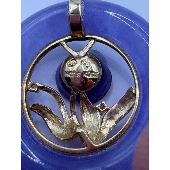 Vintage EA 14K Yellow Gold Amethyst Diamond and Lavender Jadeite Jade Pendant - Picture 4 of 9